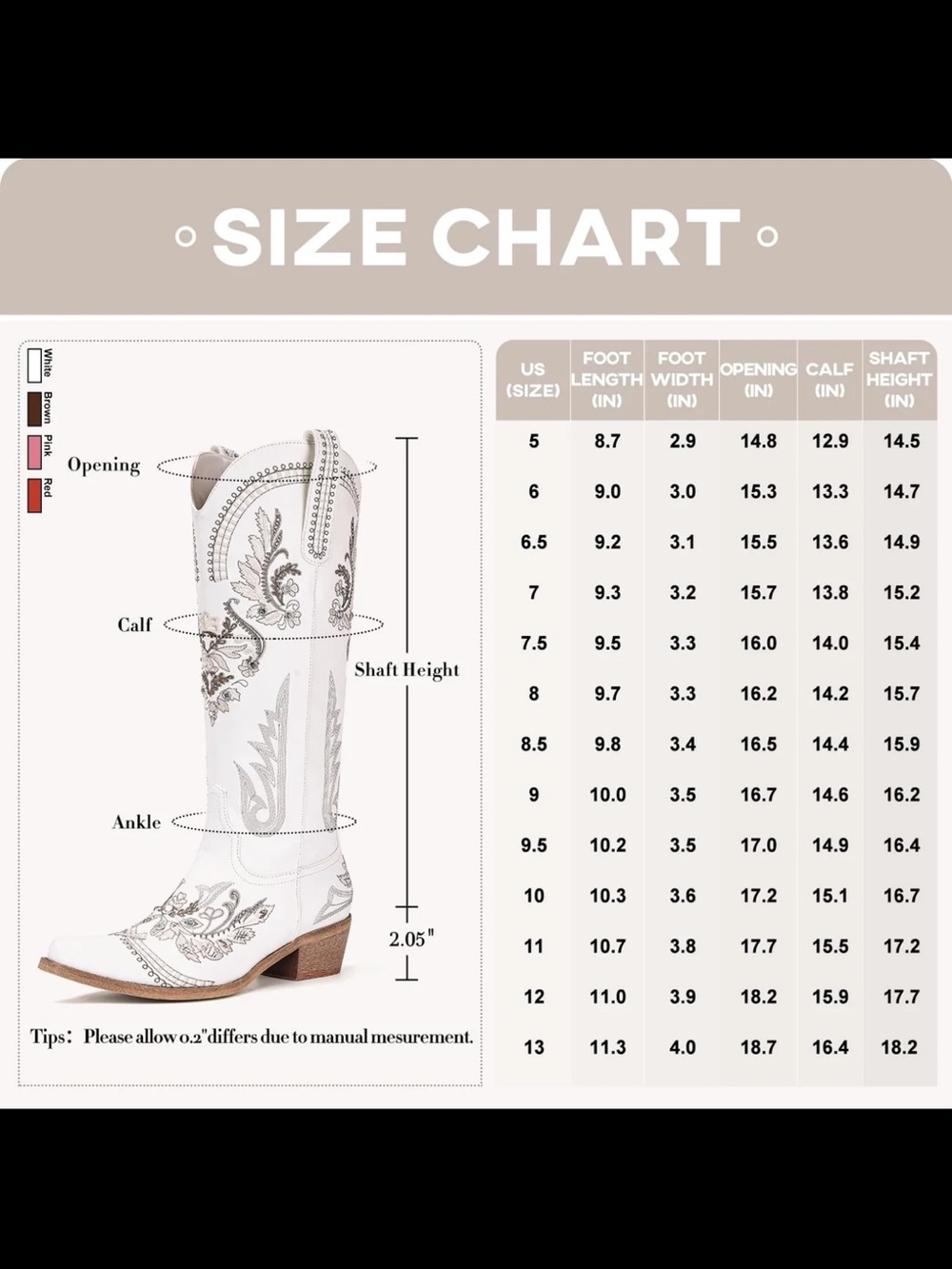 White Embroidered Western Heeled Boots for Women - Picture 5 of 5
